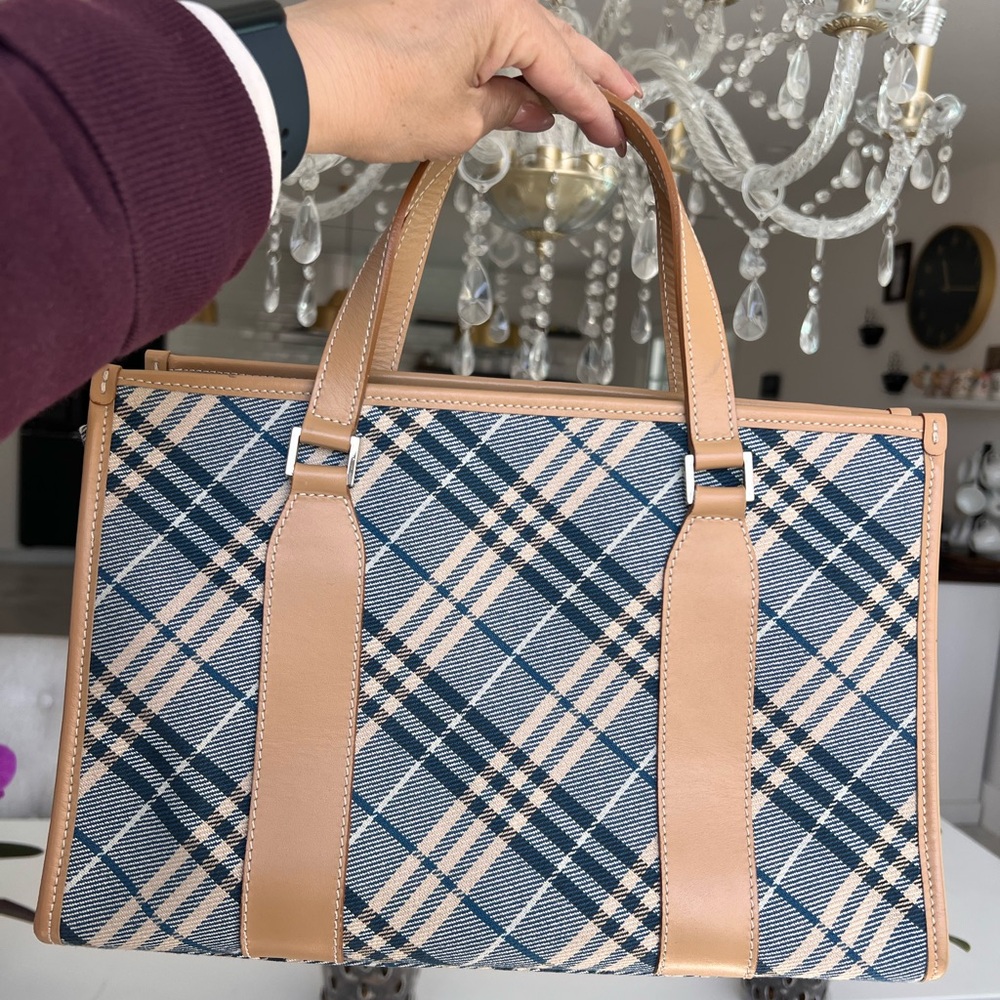 SOLD. Burberry Blue and White Label Detail